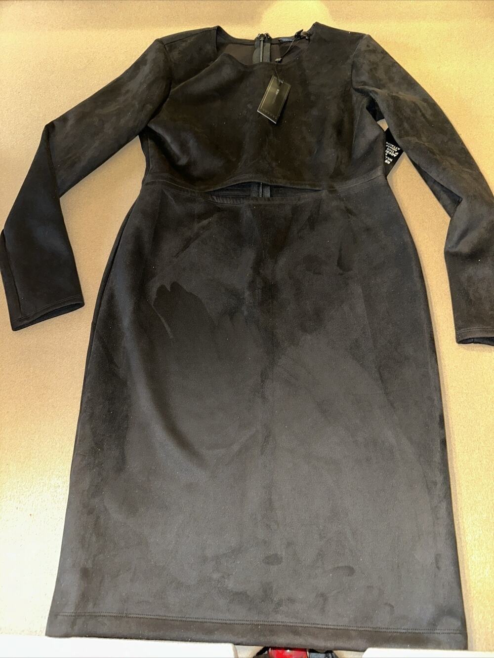 NWT BCBG MAXAZRIA Whitley Knit Faux Suede Midi Dress Cutout SIZE Large MSRP $268